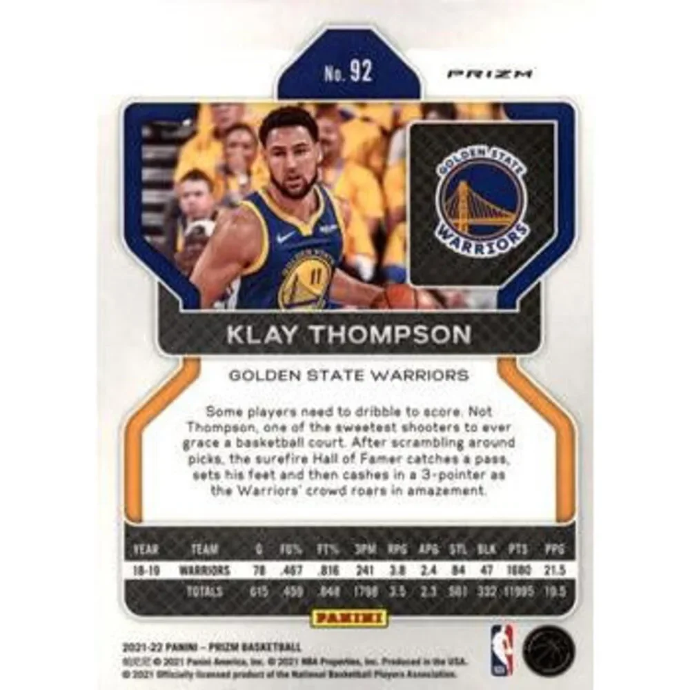 2021-22 Panini Silver Prizm Klay Thompson 92 Golden State Warriors